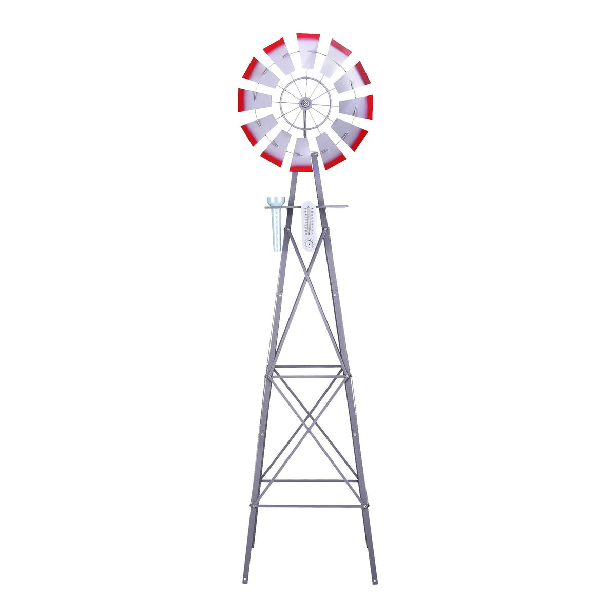 Gardeon Garden Windmill Metal Weather Station with Rain Gauge 243cm Silver