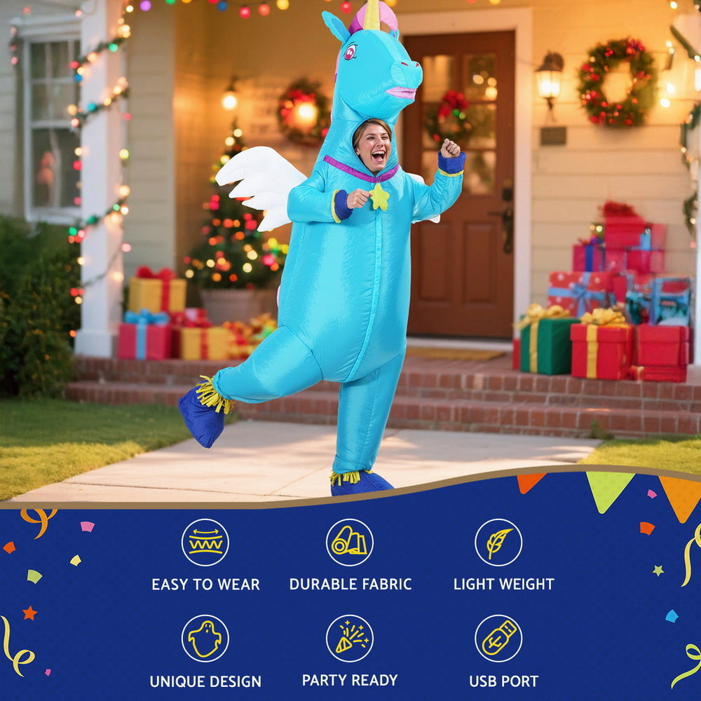 Unicorn Inflatable Costume 2.2m Adult Fancy Dress Blue