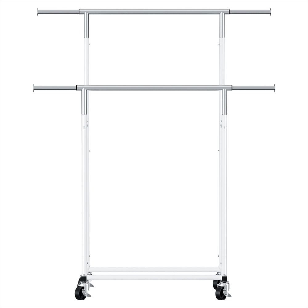 Artiss Double Rod Clothes Rack Adjustable Coat Stand Silver/White