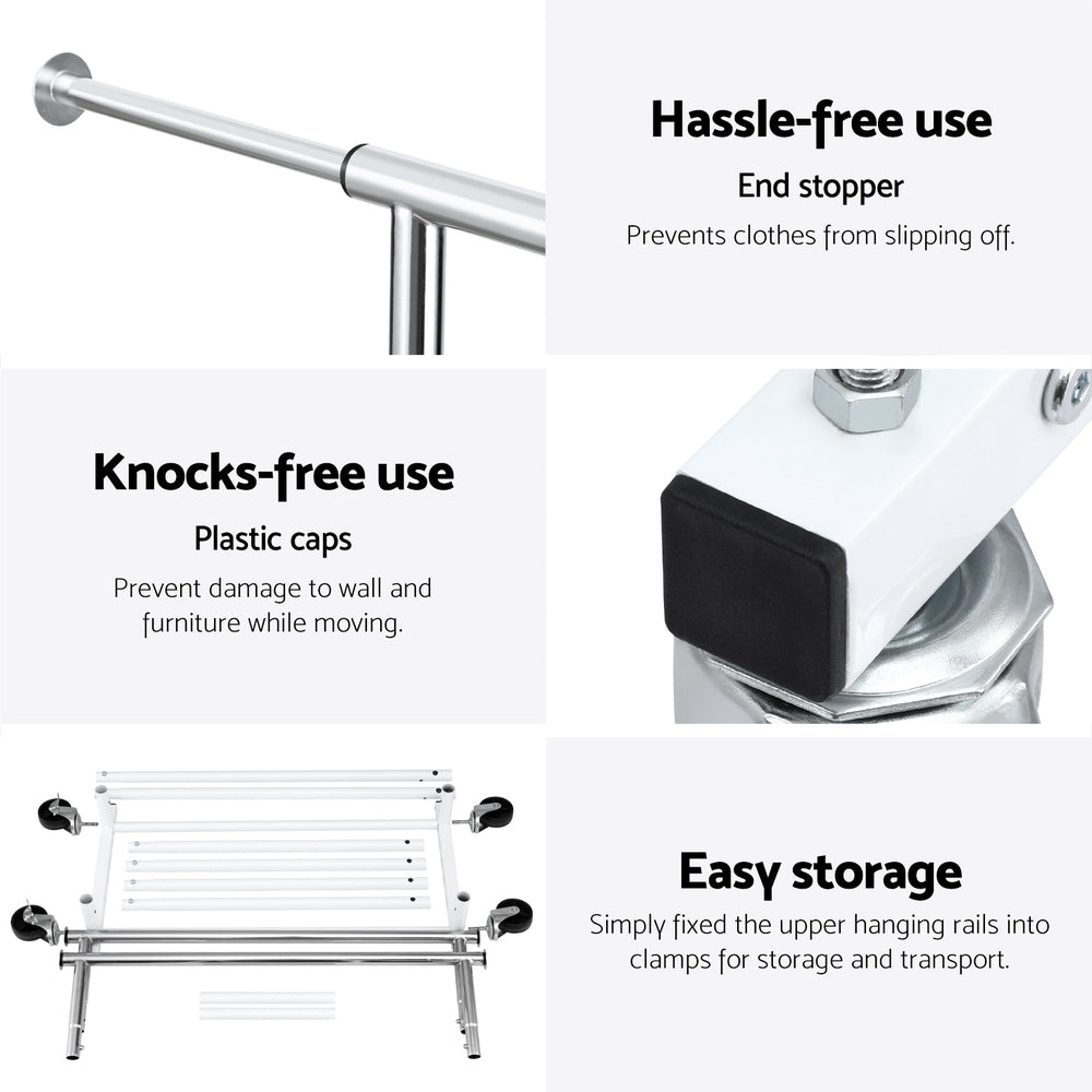 Artiss Double Rod Clothes Rack Adjustable Coat Stand Silver/White