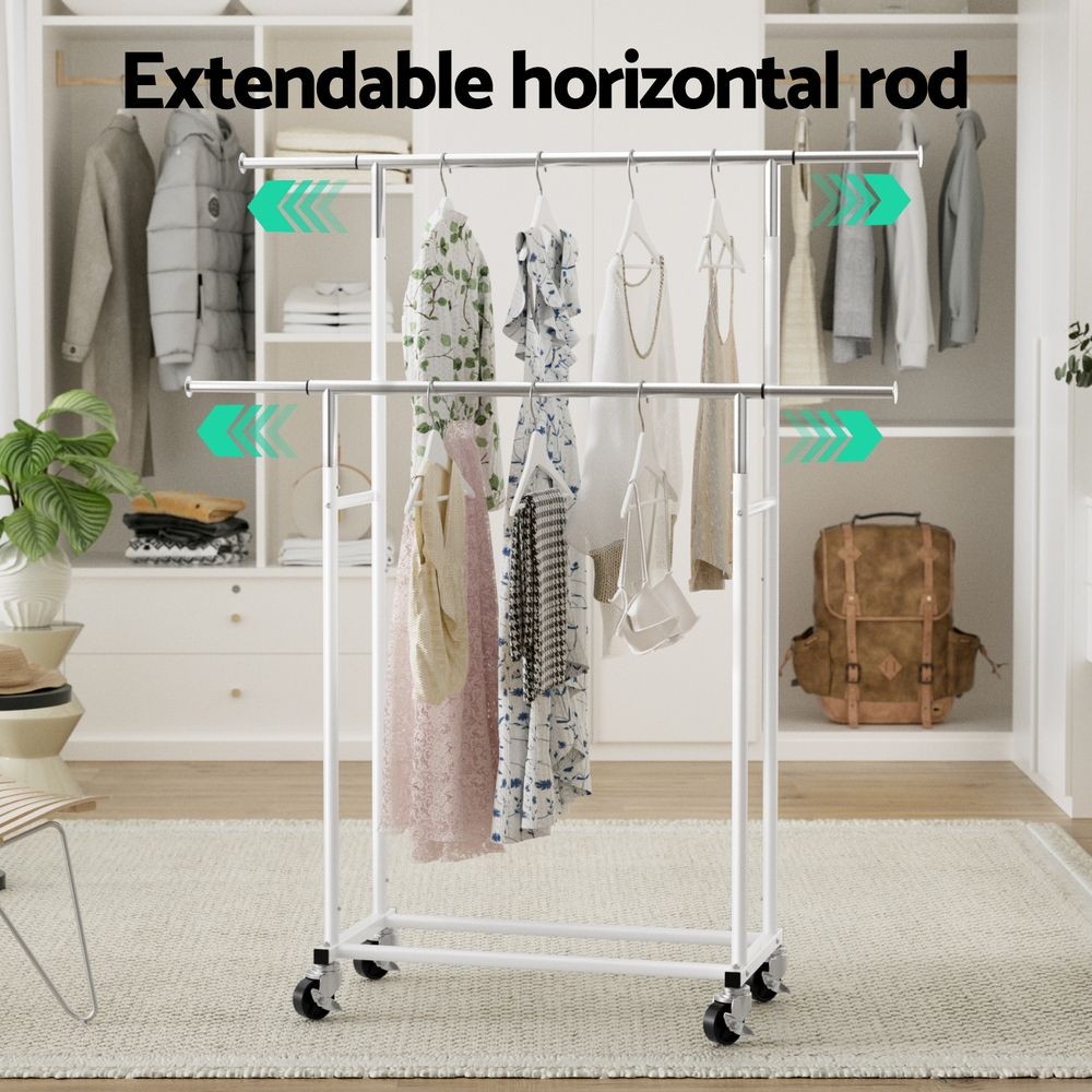 Artiss 2X Clothes Rack Double Rod Airer Rail Coat Stand Adjustable Hanger