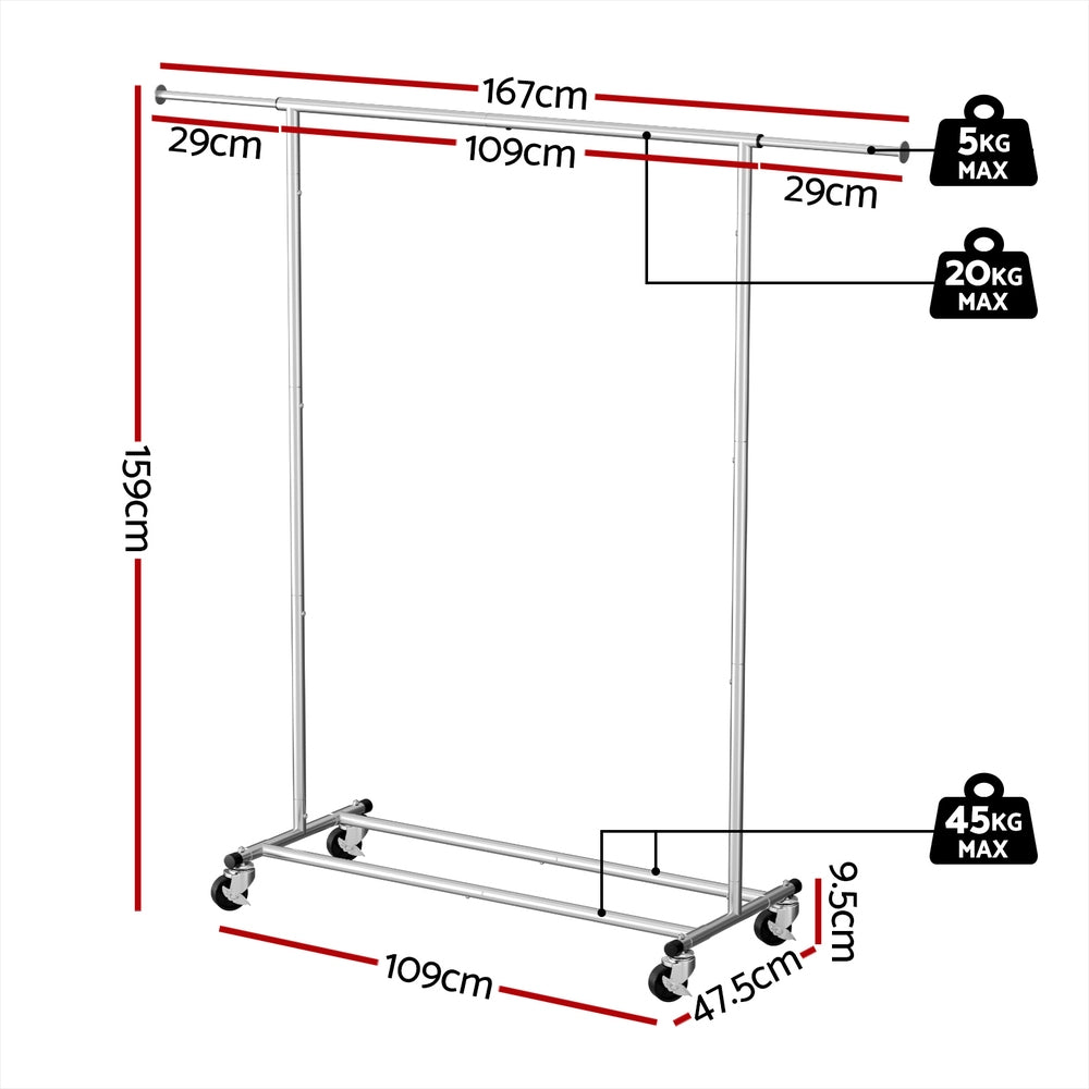 Artiss Adjustable Clothes Rack Airer Coat Stand Silver