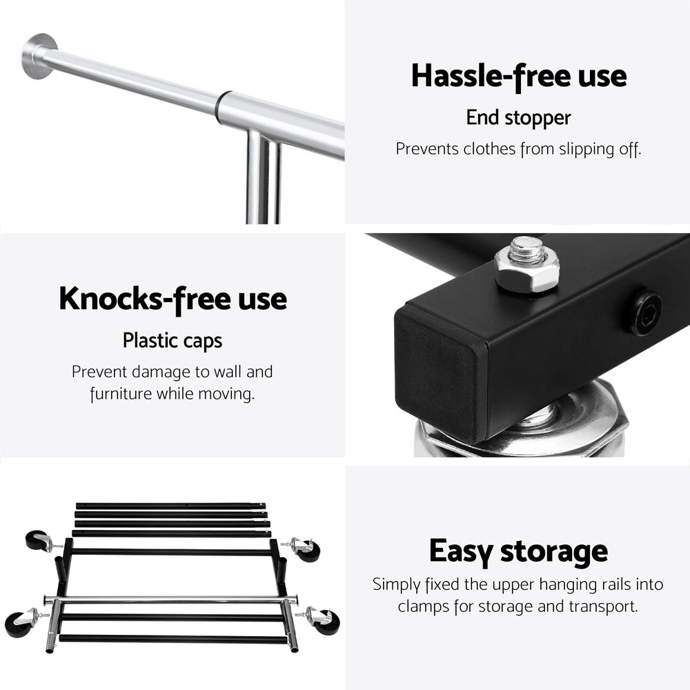 Artiss Double Rod Clothes Rack Adjustable Coat Stand Silver/Black