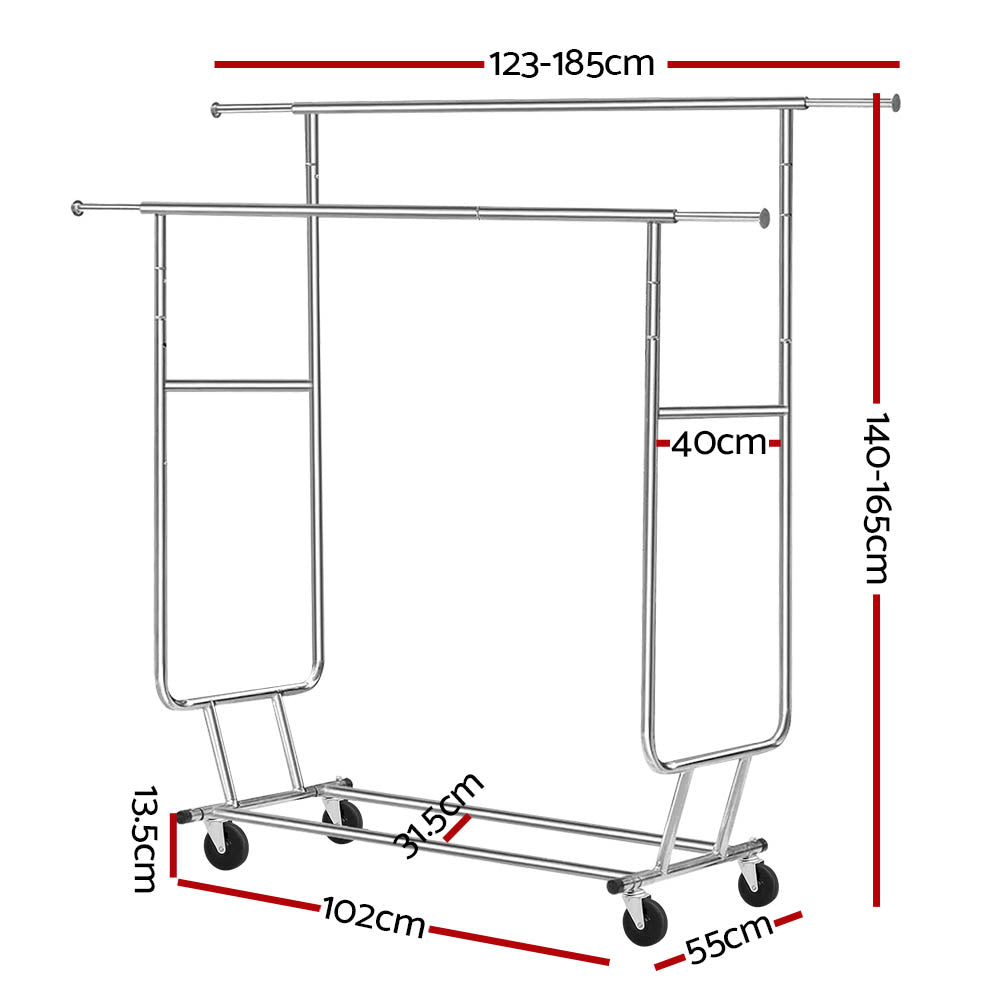 Artiss Double Rail Adjustable Clothes Rack Airer Silver
