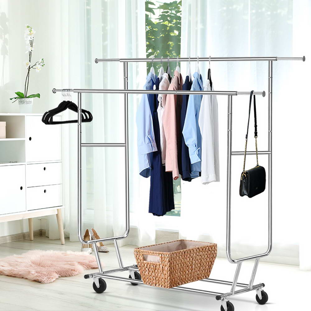 Artiss Double Rail Adjustable Clothes Rack Airer Silver