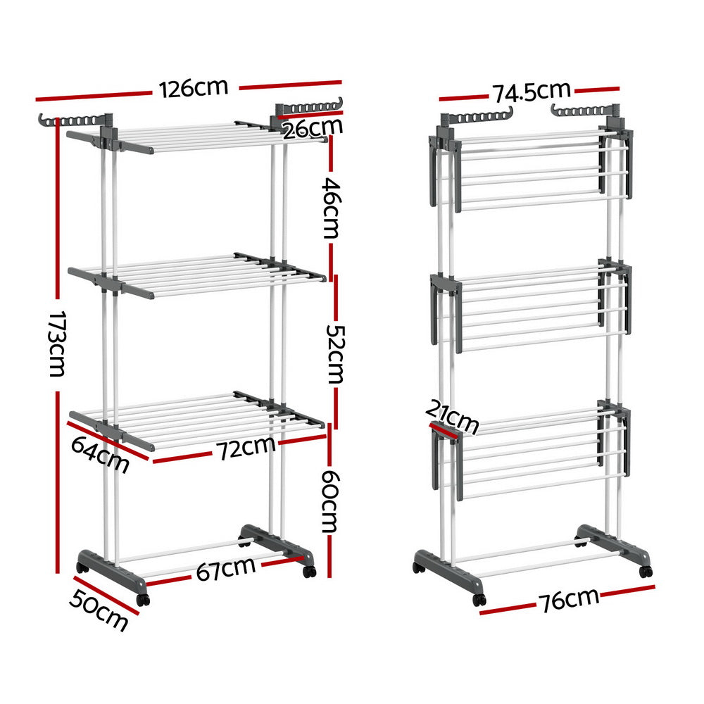 Artiss 173cm Foldable Clothes Airer Drying Rack Grey/White