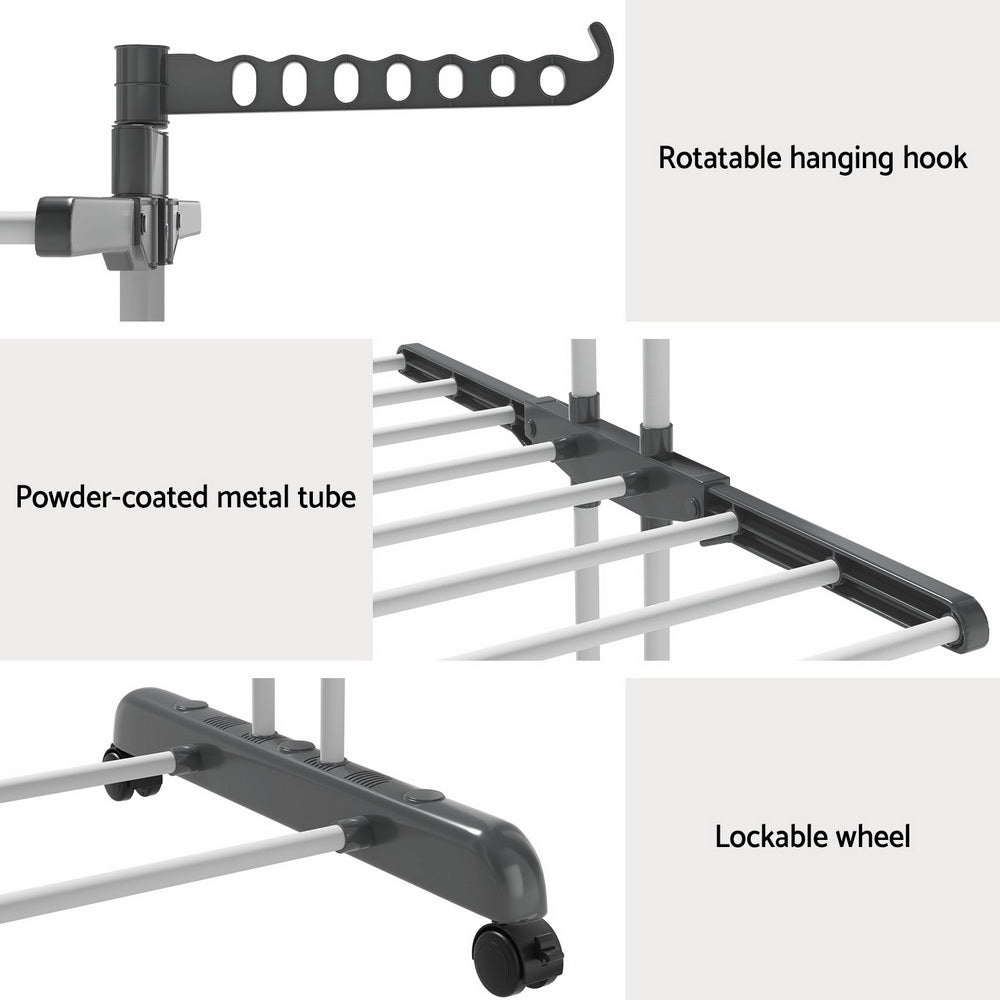 Artiss 173cm Foldable Clothes Airer Drying Rack Grey/White