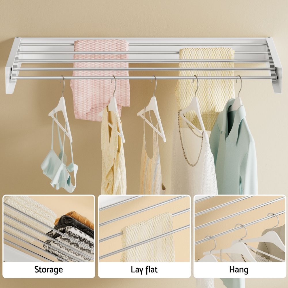 Artiss Set of 2 Clothes Rack Wall Mounted Airer Foldable White