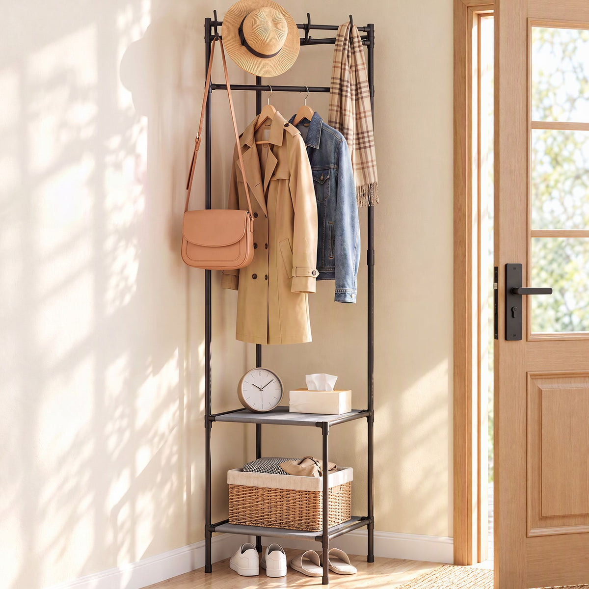 Artiss Corner Coat Rack 181cm Freestanding Garment Organiser Black