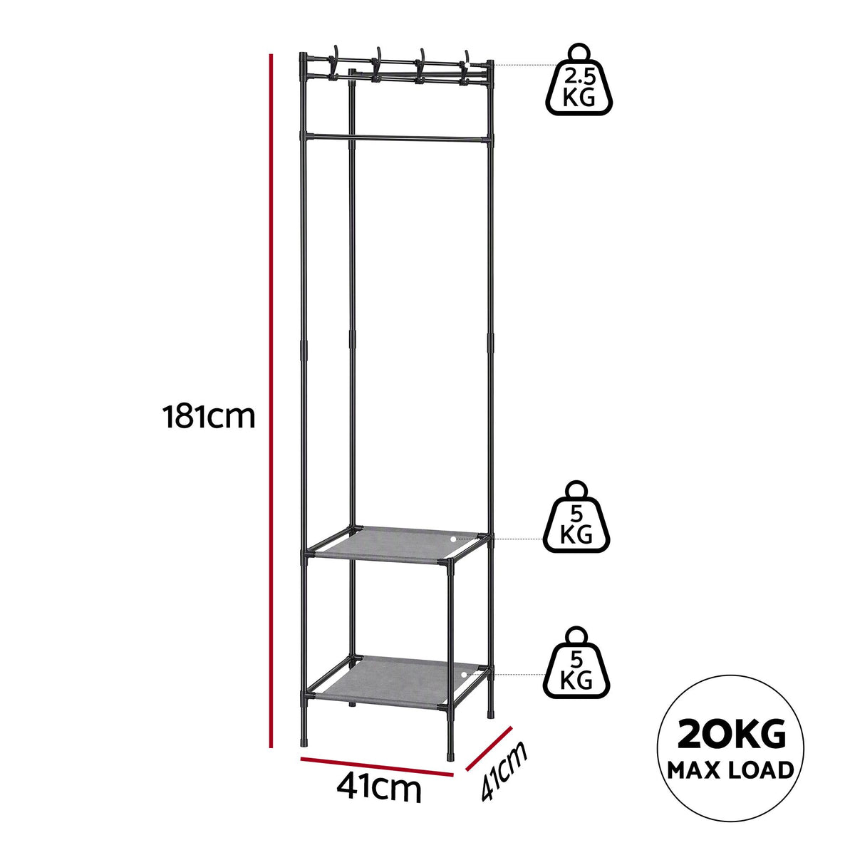 Artiss Corner Coat Rack 181cm Freestanding Garment Organiser Black