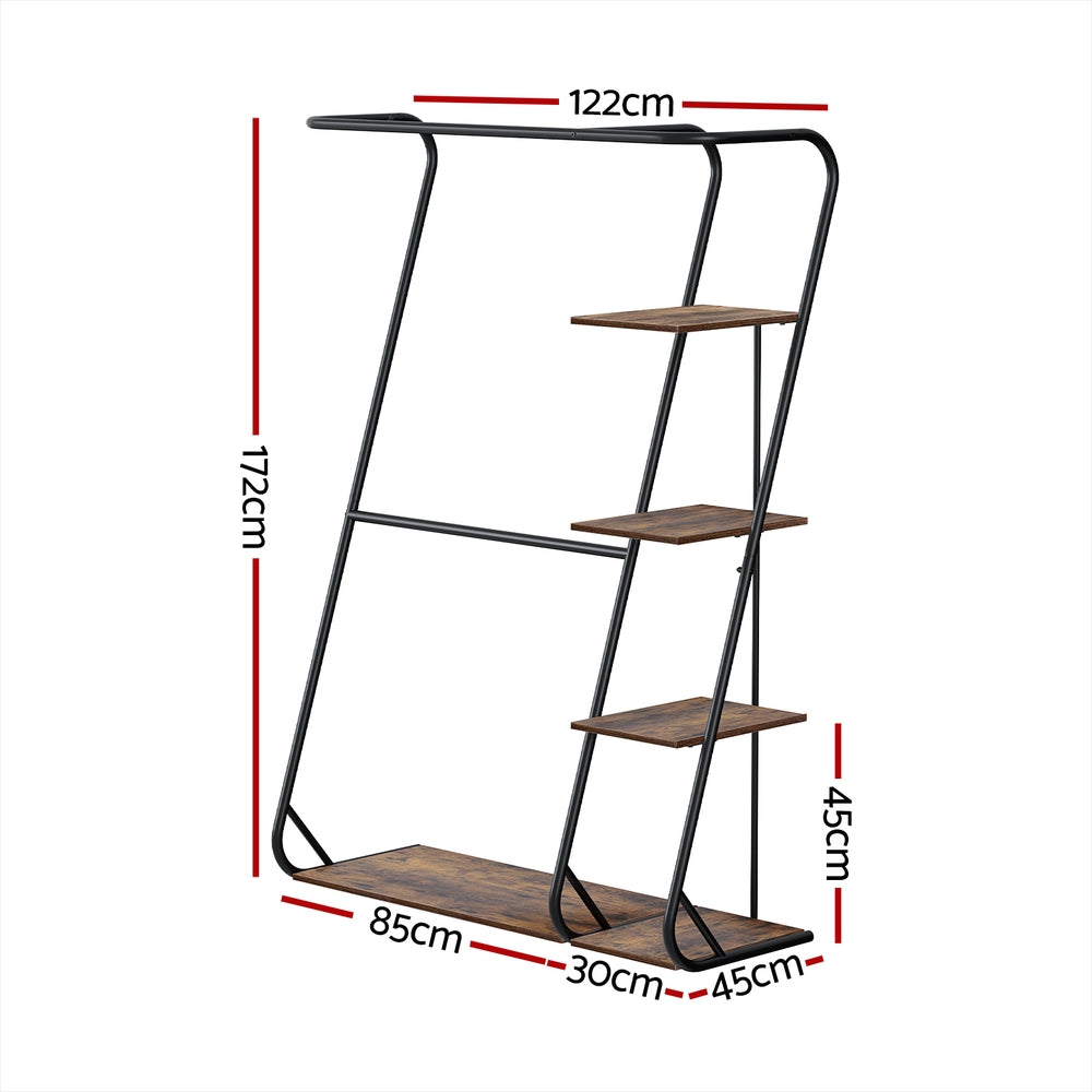 Artiss 4-Tier Clothes Rack Wardrobe Airer Walnut Black