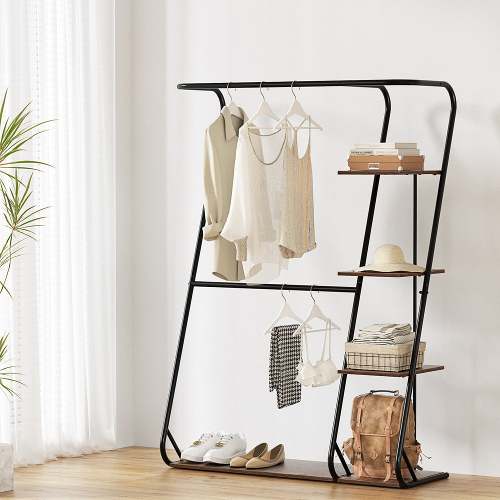 4-Tier Z-Shaped Clothes Rack, 172cm, Metal, Walnut - Artiss