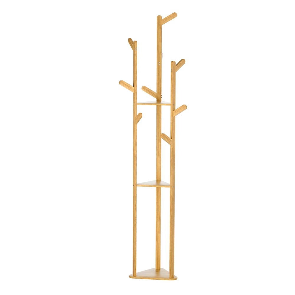 Artiss Bamboo Coat Stand 9 Hooks Airer Rack Pine