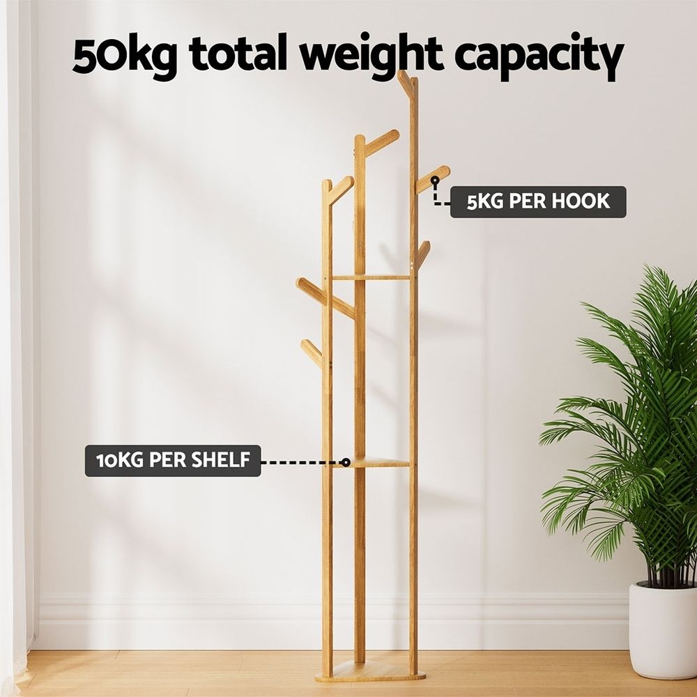 Artiss 2X Clothes Rack Airer Coat Stand 9 Hooks Bamboo