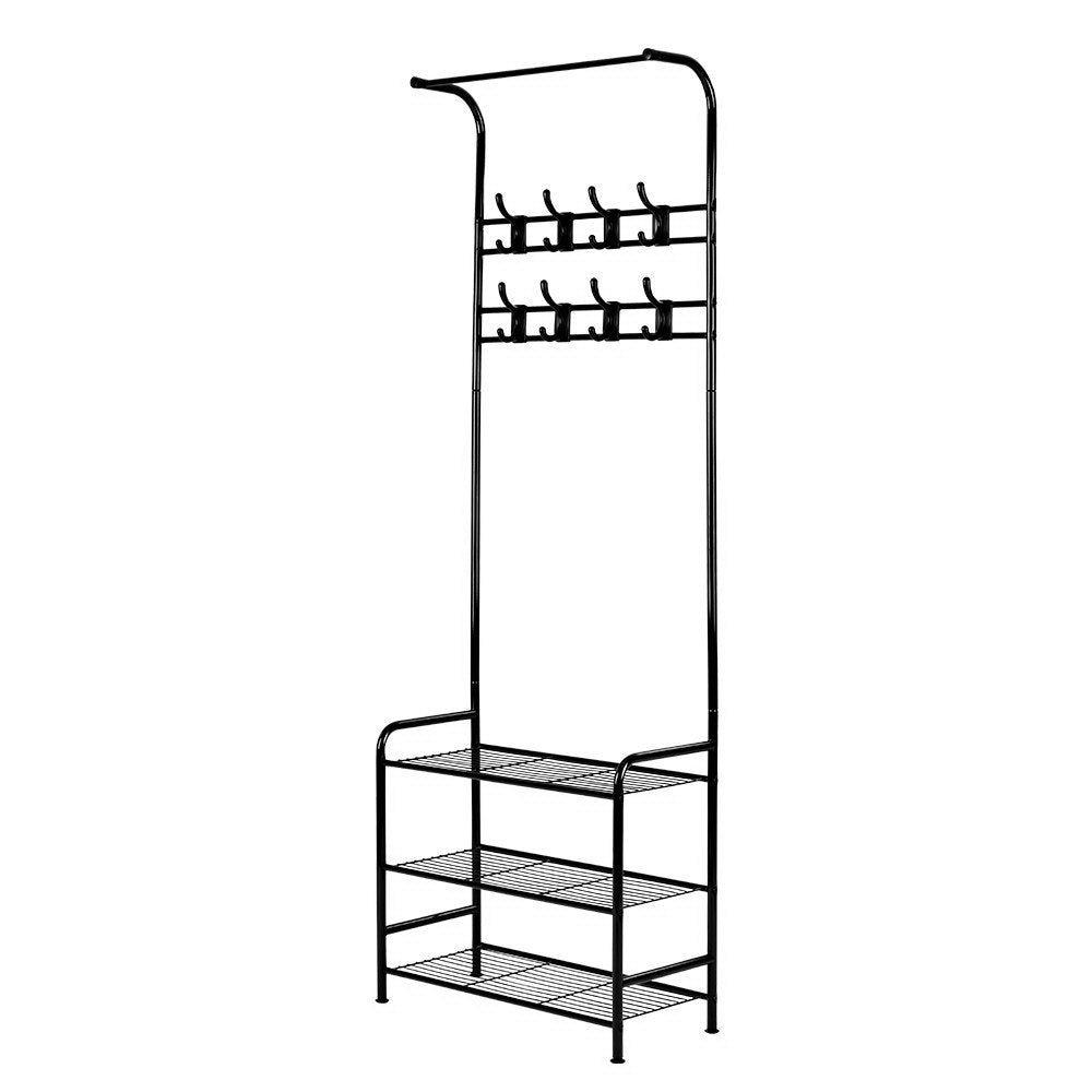 Artiss 179cm Clothes Rack Coat Stand Black Metal Shelving