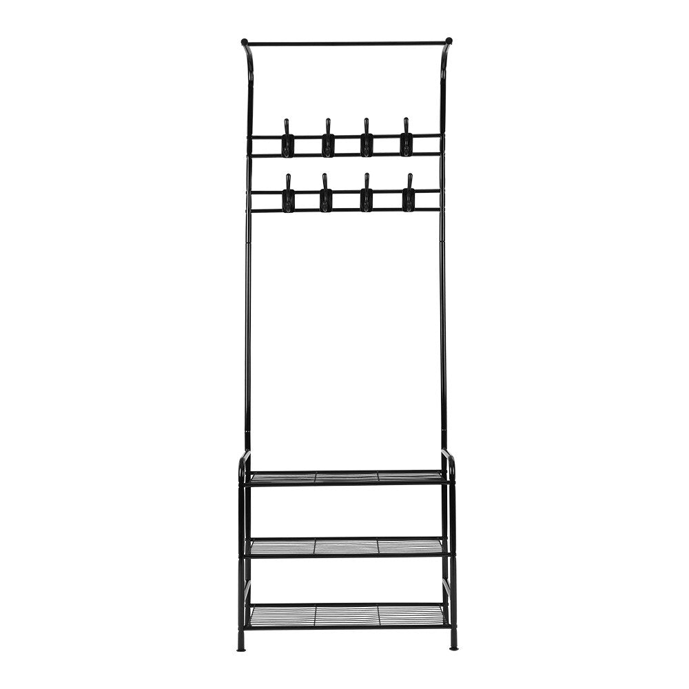 Artiss 179cm Clothes Rack Coat Stand Black Metal Shelving