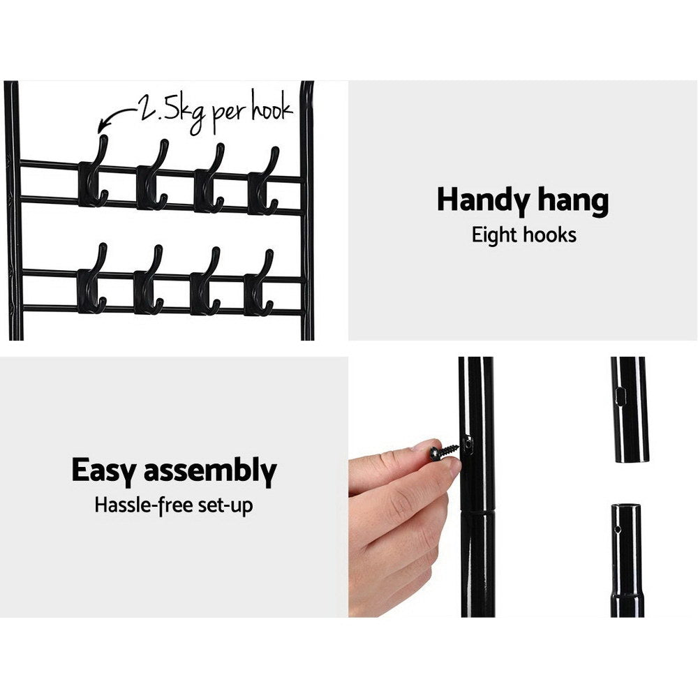 Artiss 179cm Clothes Rack Coat Stand Black Metal Shelving