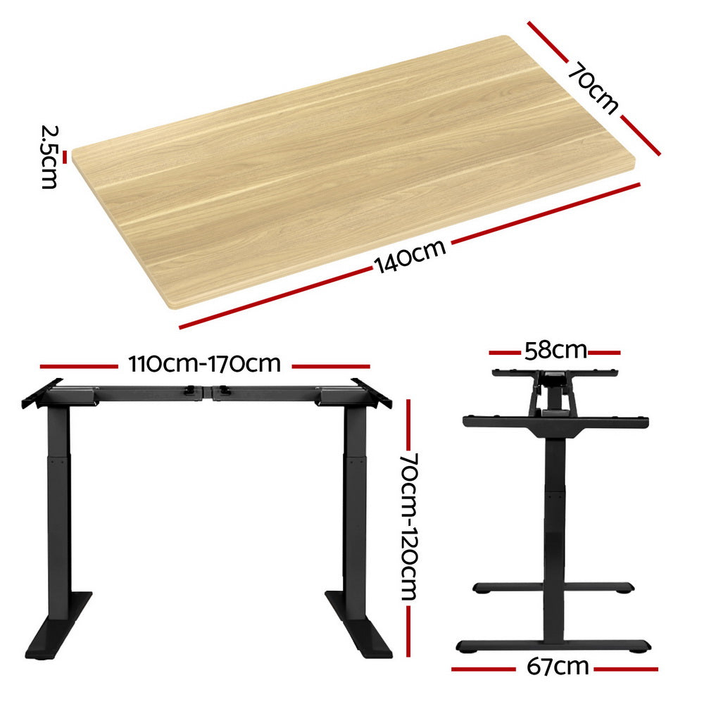 Artiss 140cm Motorised Standing Desk Dual Motor White Oak