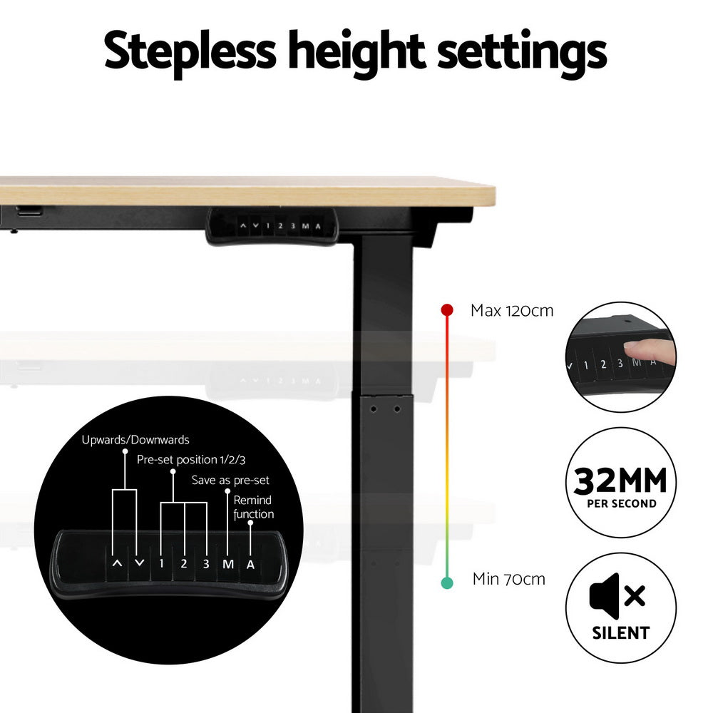 Artiss 140cm Motorised Standing Desk Dual Motor White Oak
