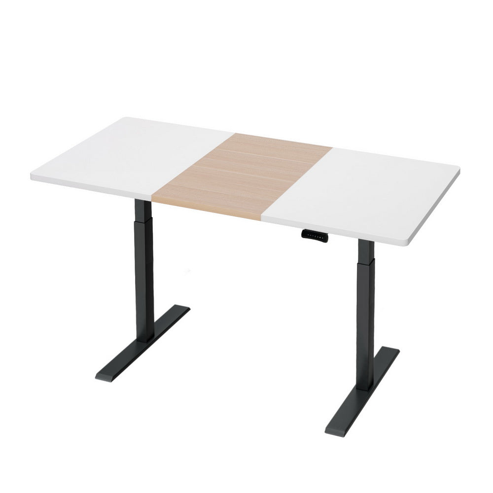 Artiss 140cm Dual Motor Electric Standing Desk Black Frame White/Pine Desktop