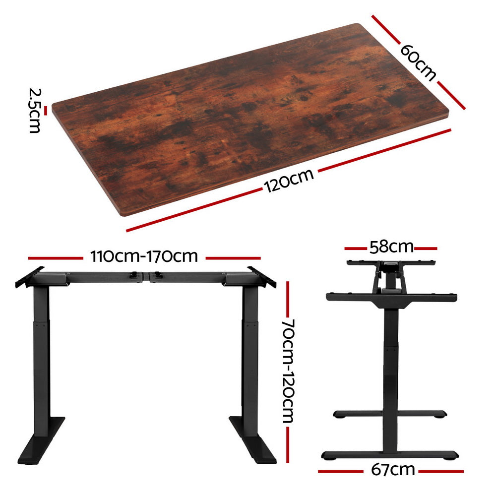 Artiss 120cm Standing Desk Dual Motor Rustic Brown