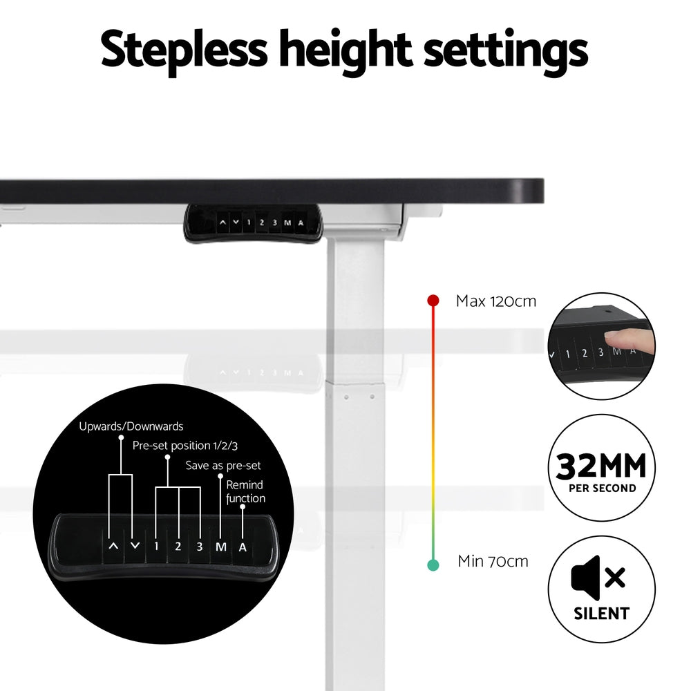 Artiss 140cm Motorised Standing Desk Dual Motor Black