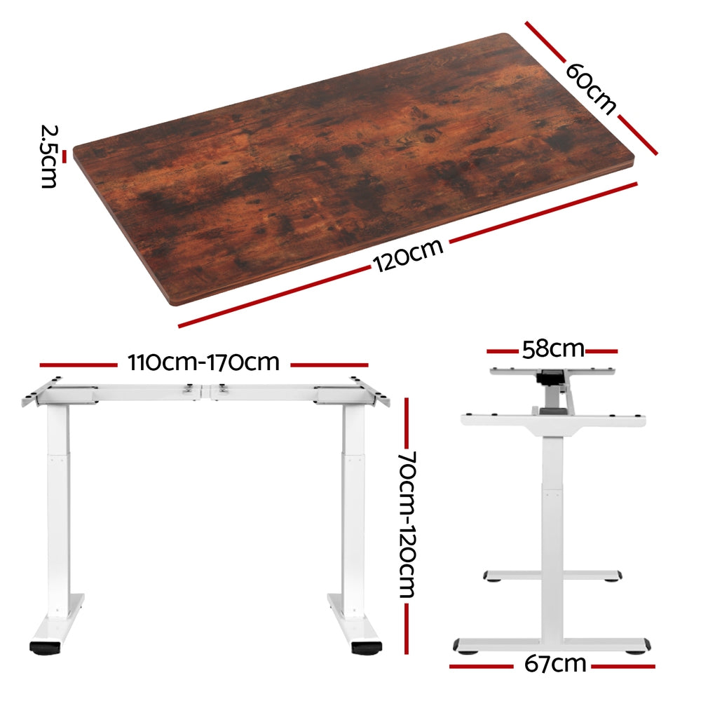 Artiss 120cm Motorised Standing Desk Dual Motor Rustic Brown