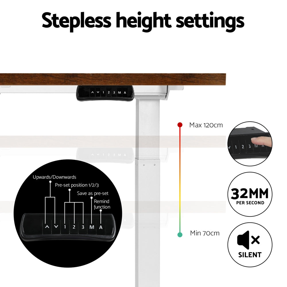 Artiss 120cm Motorised Standing Desk Dual Motor Rustic Brown