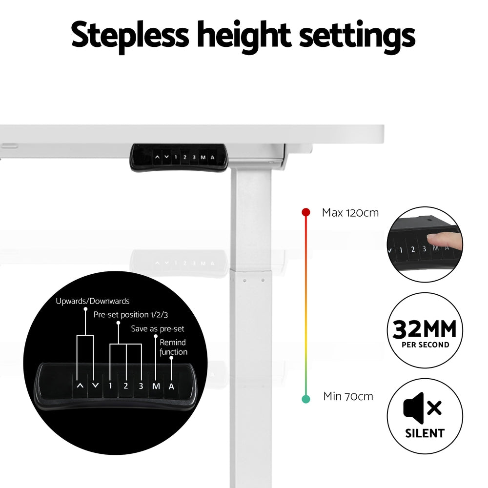 Artiss 140cm Motorised Standing Desk Dual Motor White