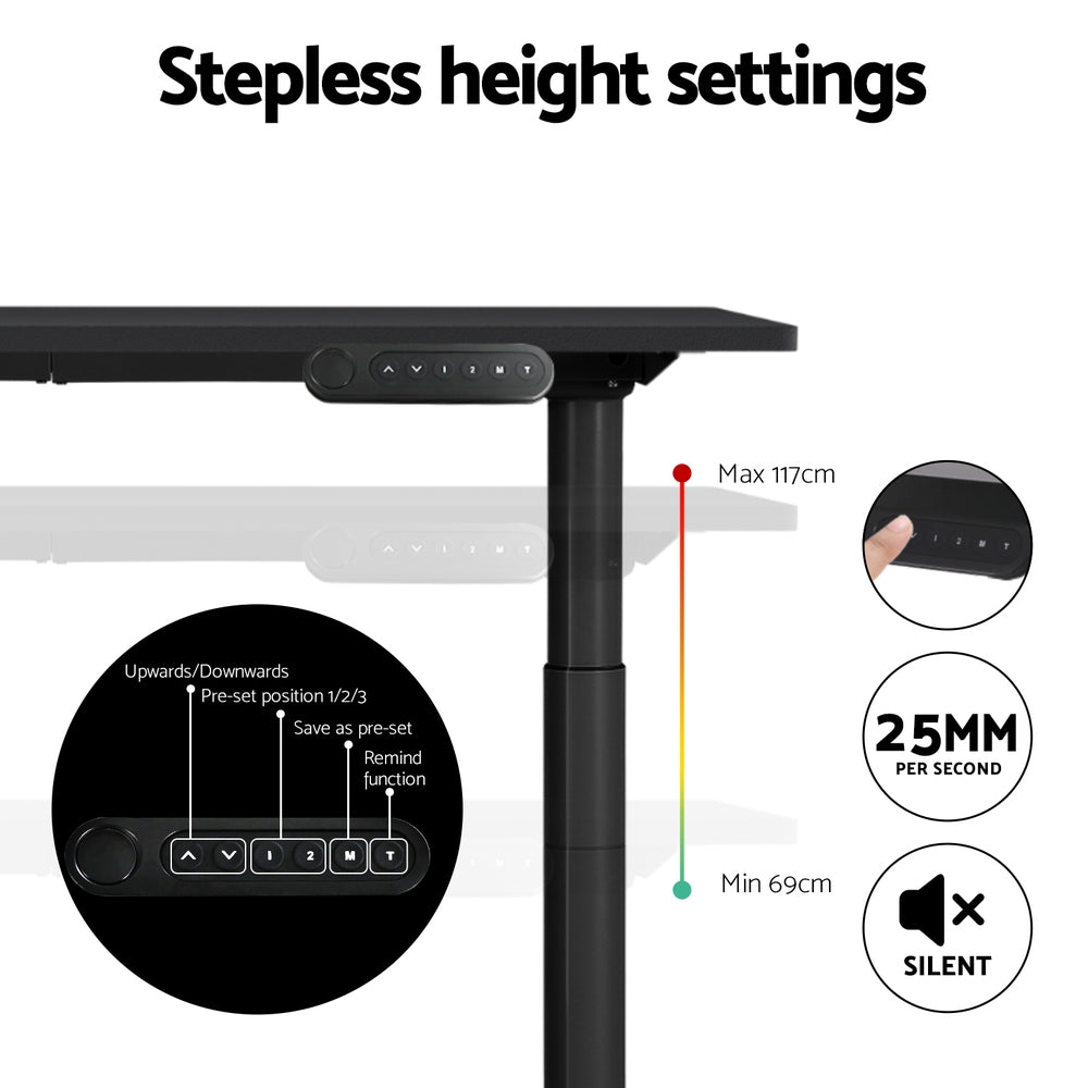 Artiss 120CM Motorised Electric Standing Desk Dual Motor Black