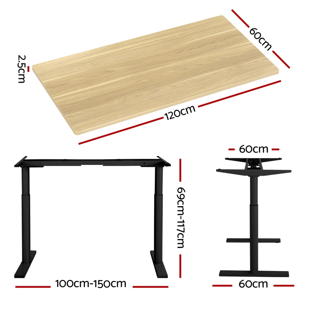 Artiss 120CM Motorised Standing Desk Dual Motor White Oak