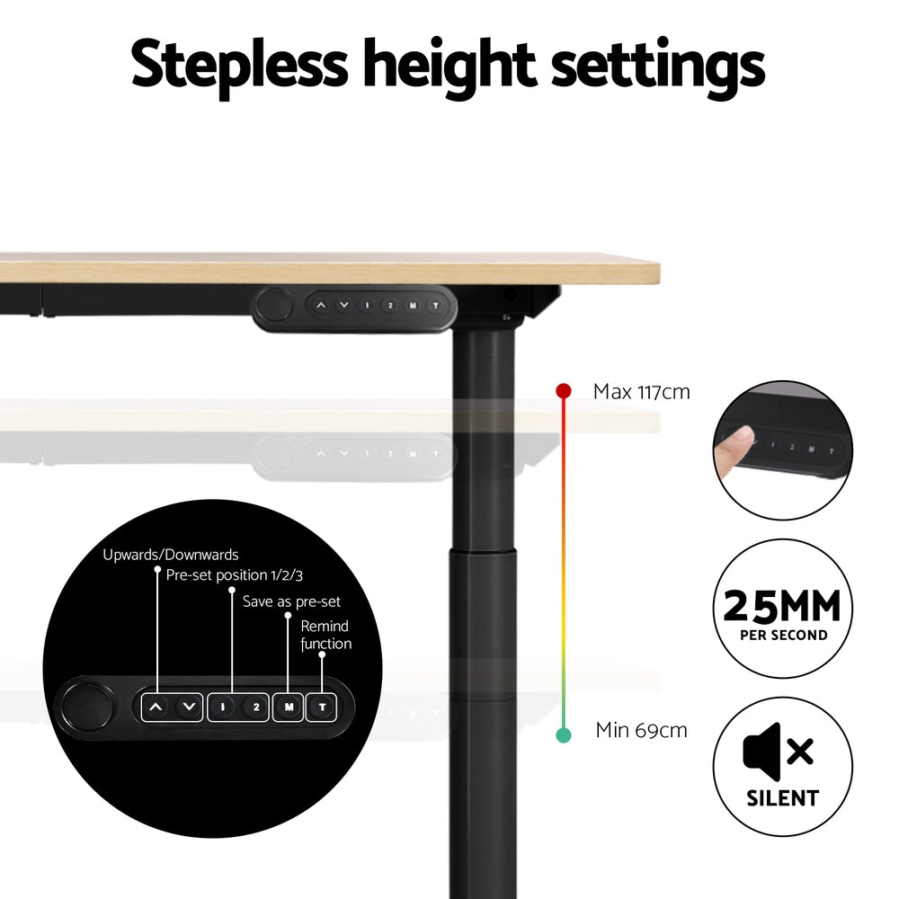 Artiss 120CM Motorised Standing Desk Dual Motor White Oak