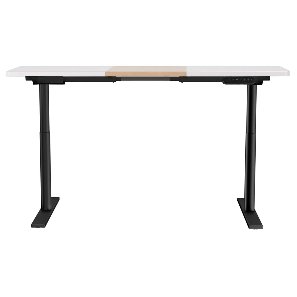 Artiss 140cm Motorised Standing Desk Dual Motor Black Frame White/Pine Desktop