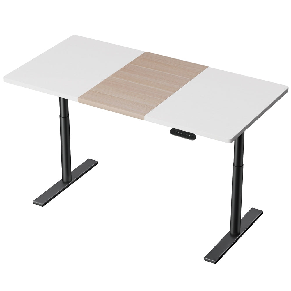 Artiss 140cm Motorised Standing Desk Dual Motor Black Frame White/Pine Desktop