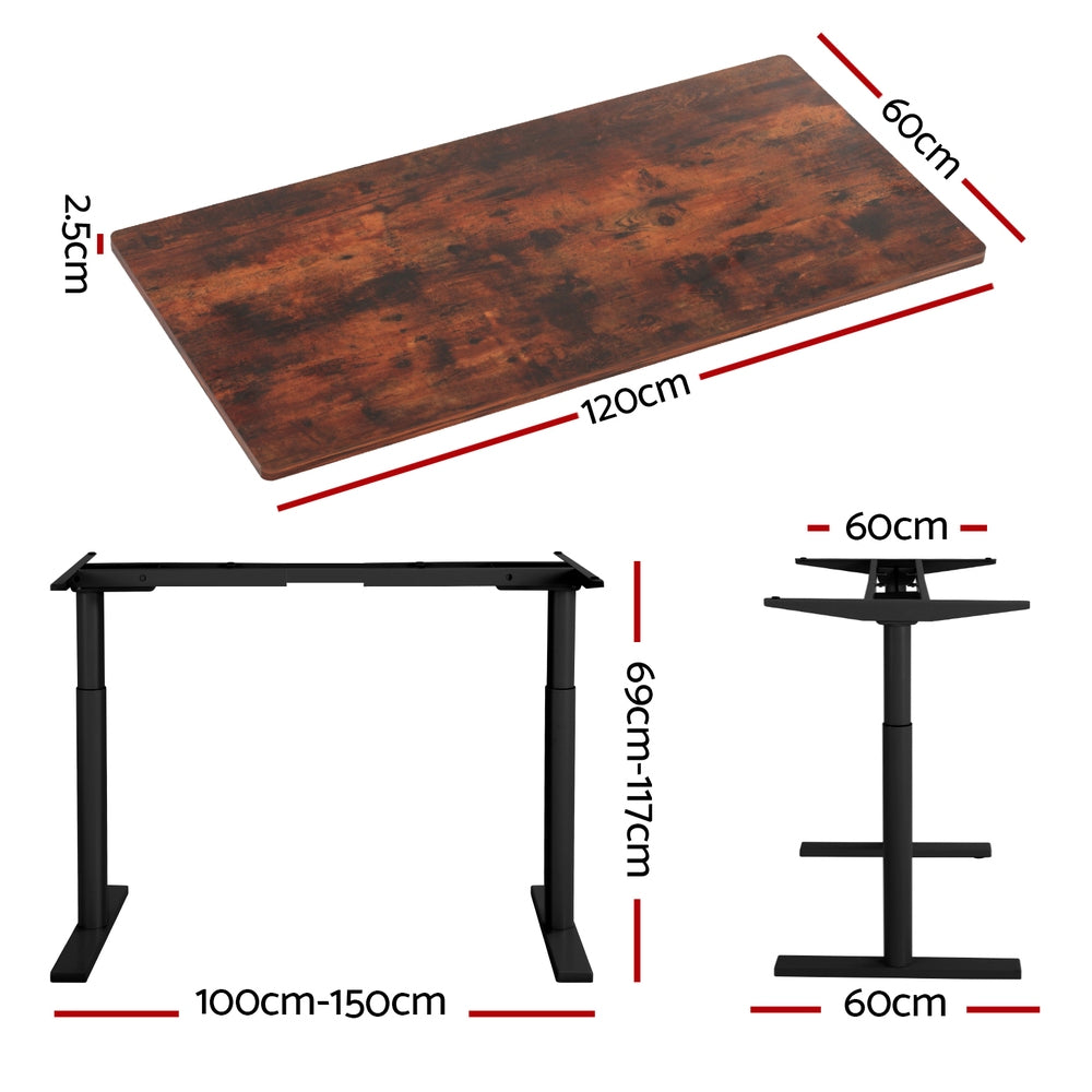 Artiss 120cm Motorised Standing Desk Dual Motor Rustic Brown