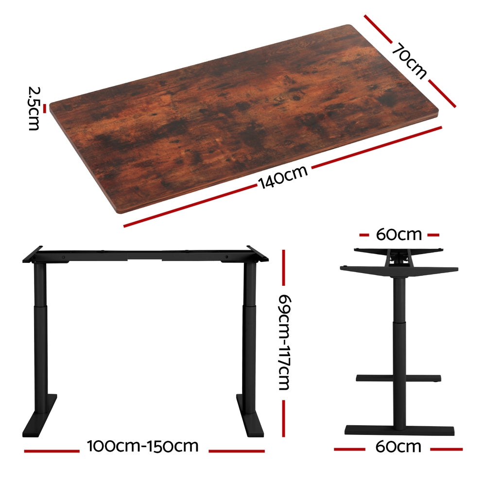 Artiss 140CM Motorised Standing Desk Dual Motor Rustic Brown