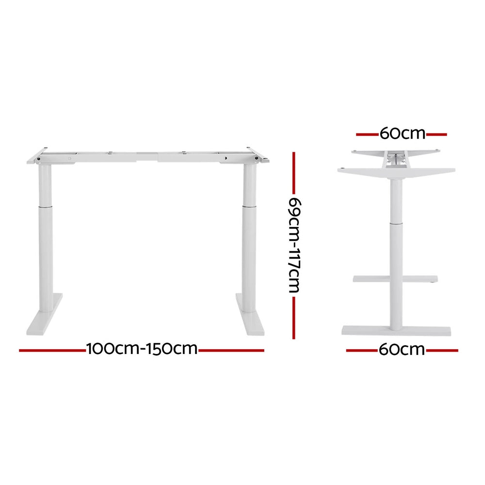 Dual Motor Adjustable Standing Desk Frame 125KG Load White