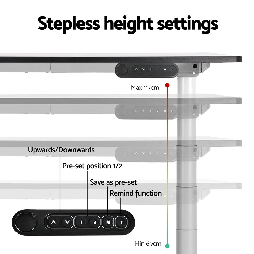 Dual Motor Adjustable Standing Desk Frame 125KG Load White