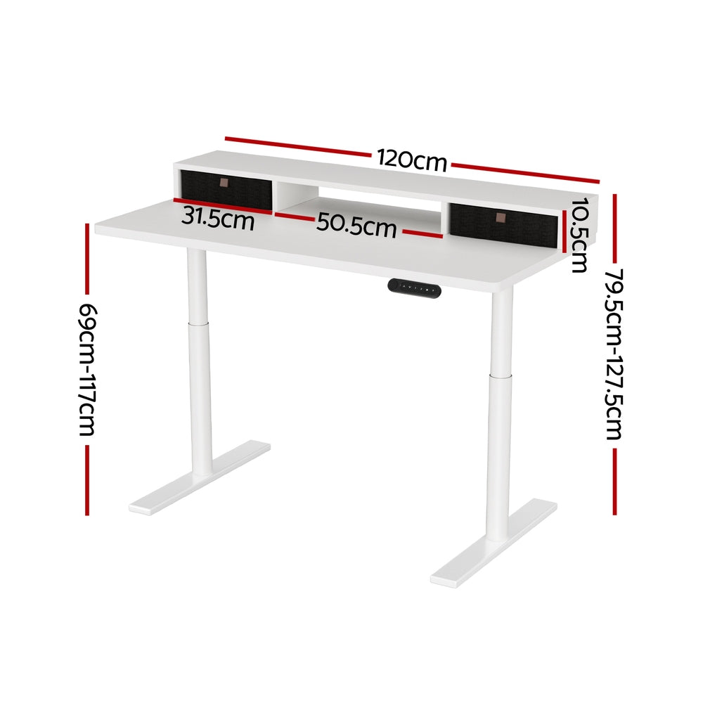 Artiss 120cm Electric Standing Desk White Storage Shelf Drawers