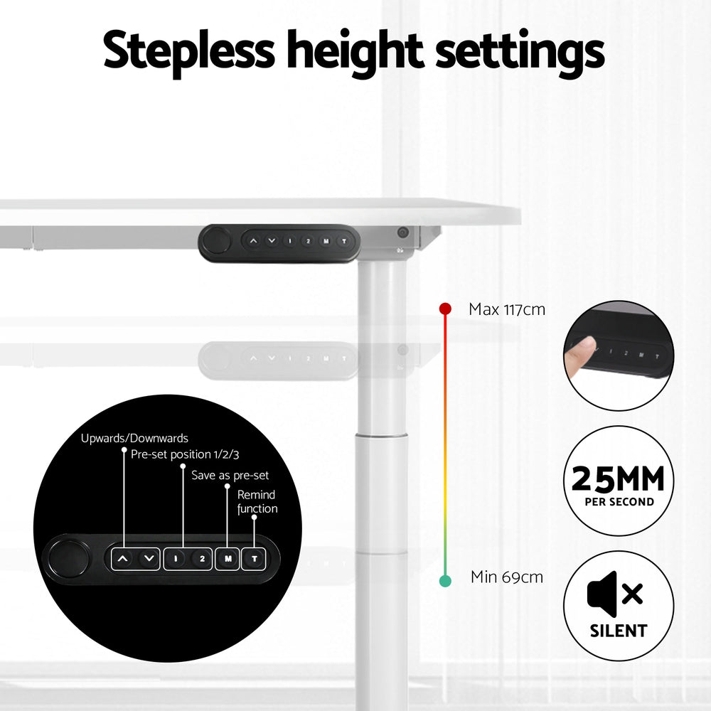 Artiss 120cm Electric Standing Desk White Storage Shelf Drawers