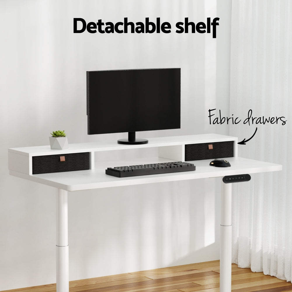 Artiss 120cm Electric Standing Desk White Storage Shelf Drawers