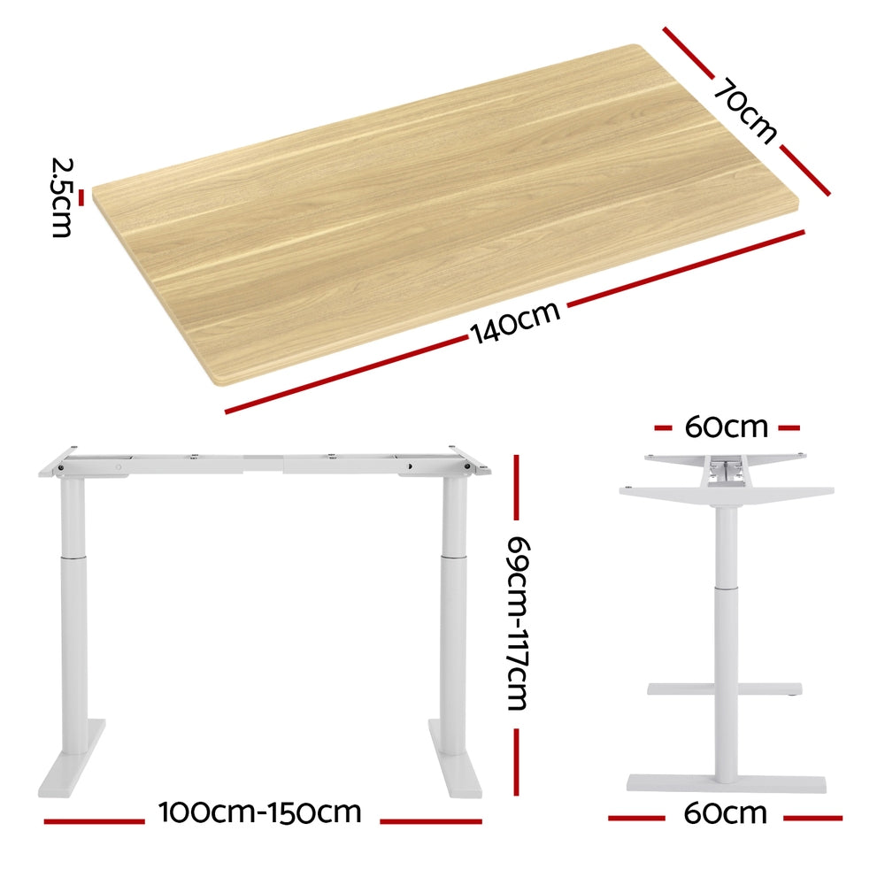 Artiss 140cm Motorised Standing Desk Dual Motor White Oak