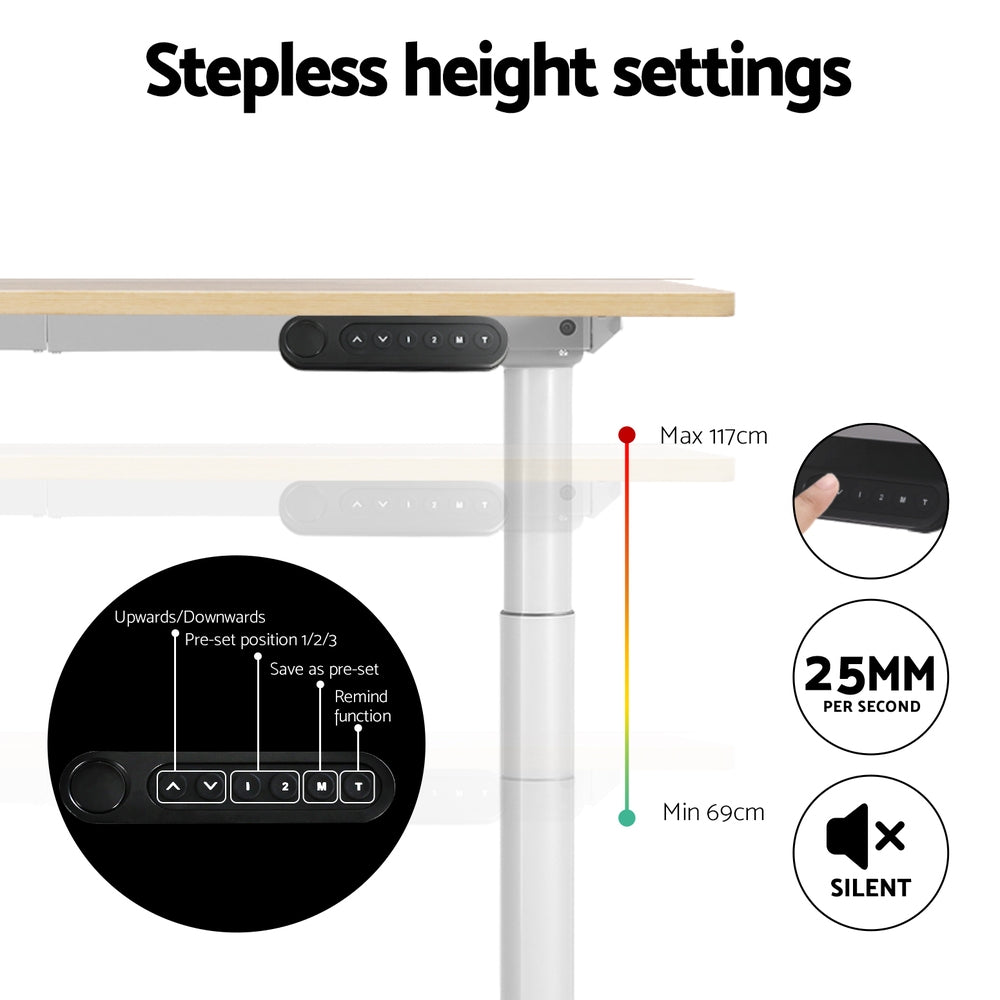 Artiss 140cm Motorised Standing Desk Dual Motor White Oak