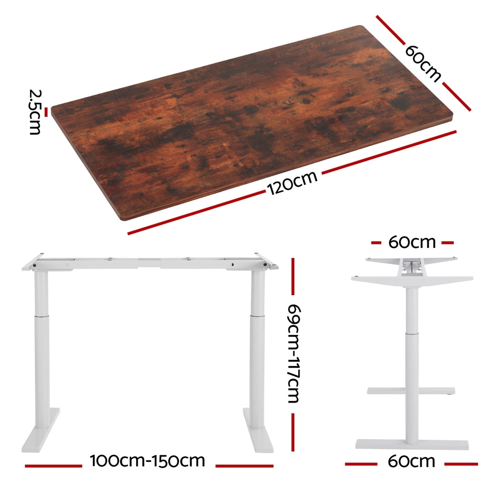 Artiss 120cm Motorised Standing Desk Dual Motor Rustic Brown