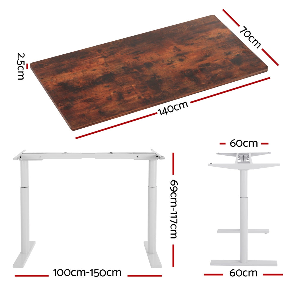 Artiss 140cm Motorised Standing Desk Dual Motor Rustic Brown