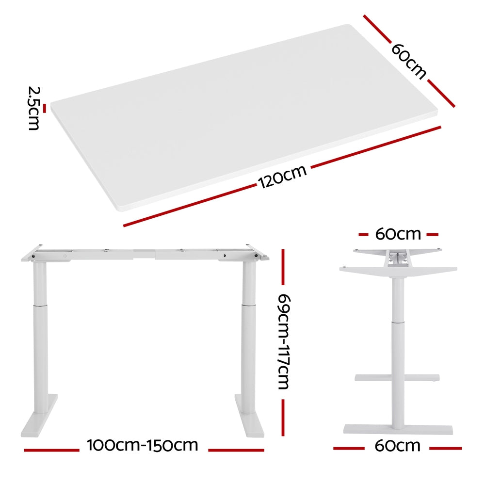 Artiss 120cm Motorised Electric Standing Desk Dual Motor White