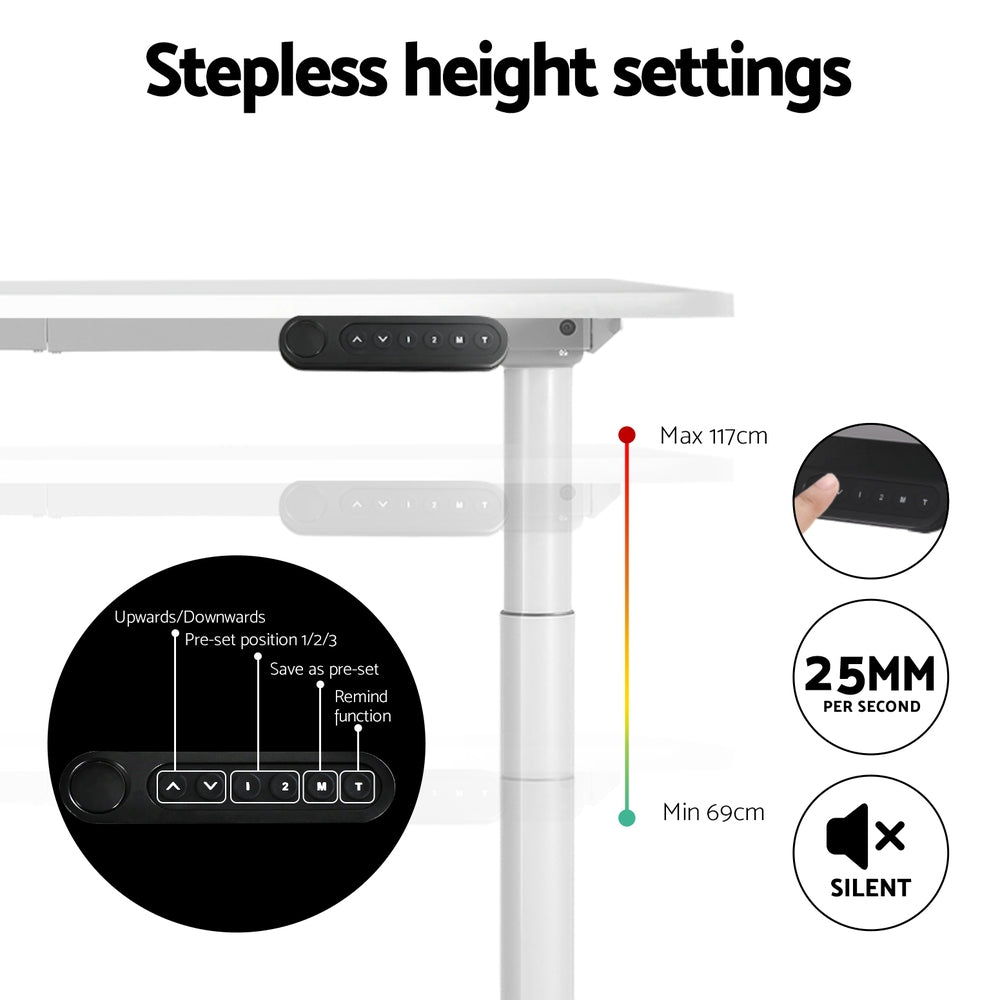 Artiss 120cm Motorised Electric Standing Desk Dual Motor White