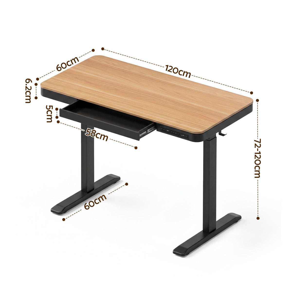 Artiss Motorised Standing Desk with Storage Drawer 120cm Wood Black