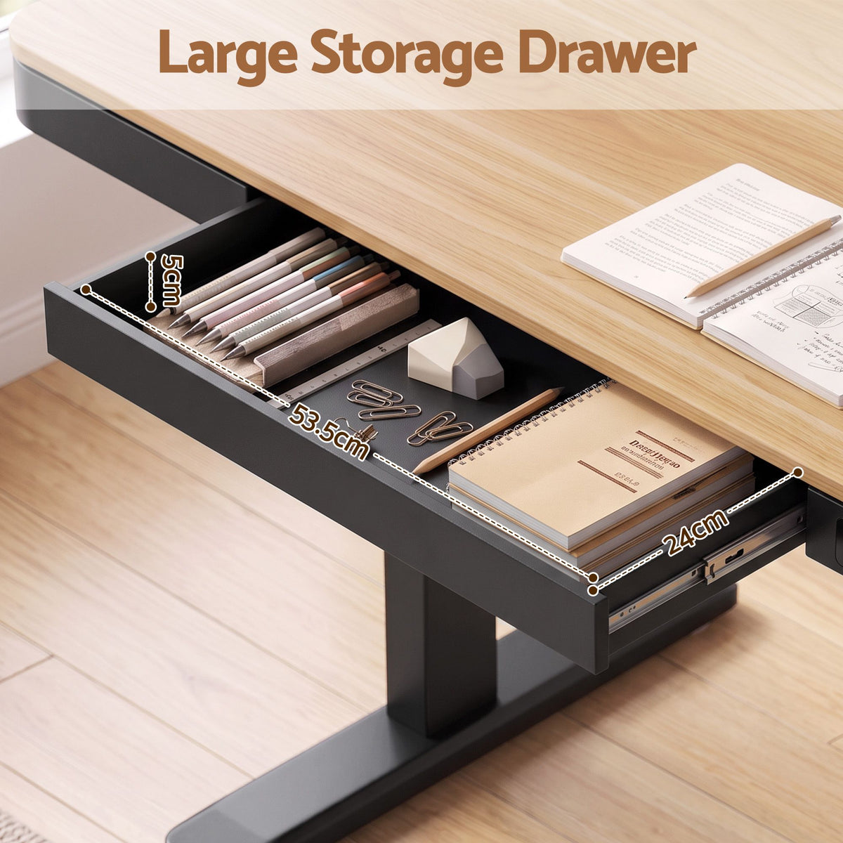 Artiss Motorised Standing Desk with Storage Drawer 120cm Wood Black