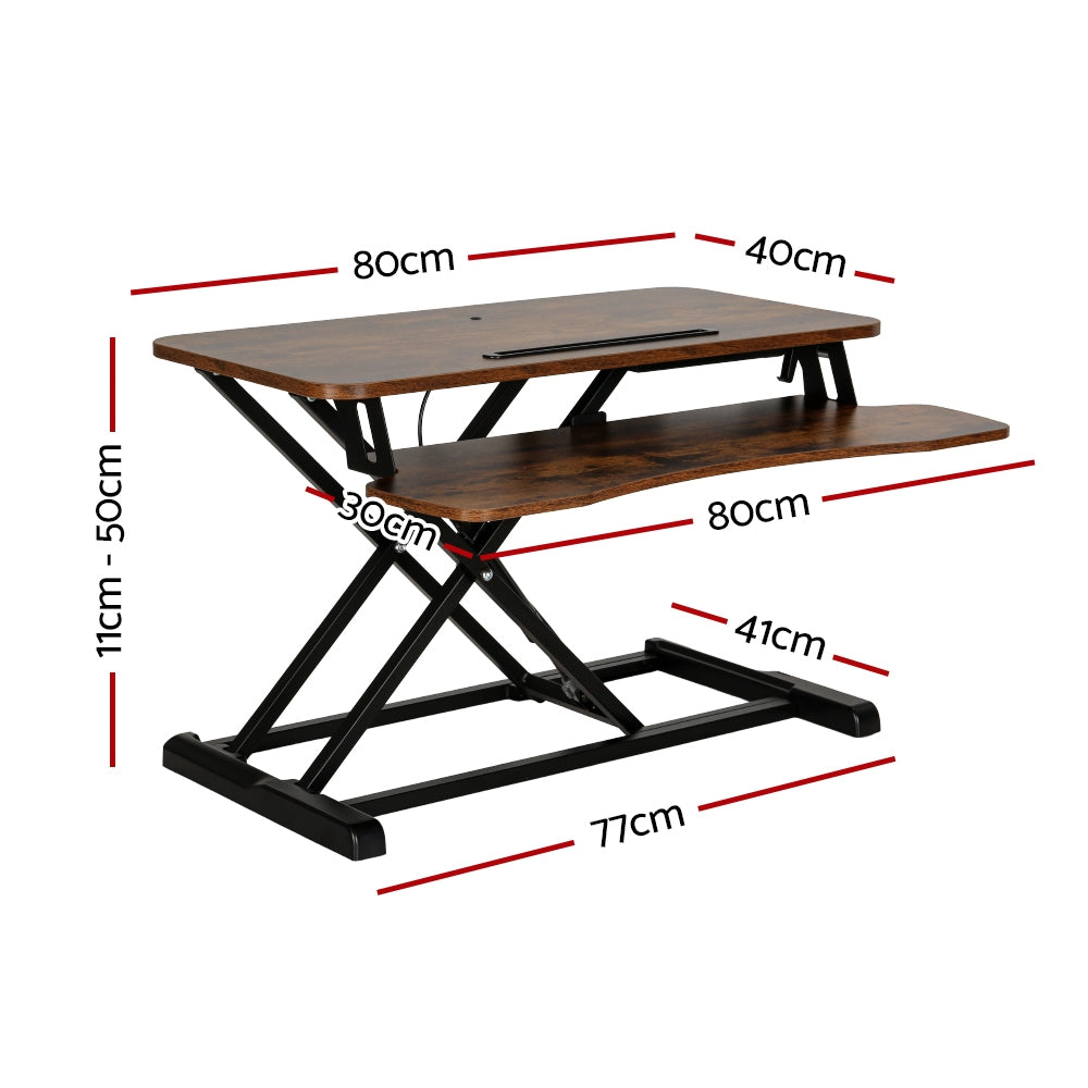 Artiss 80CM Desk Riser Height Adjustable Rustic Brown